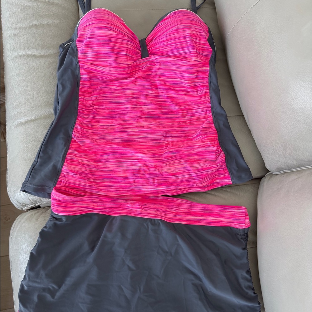 Hot Pink and Charcoal Tankini Set